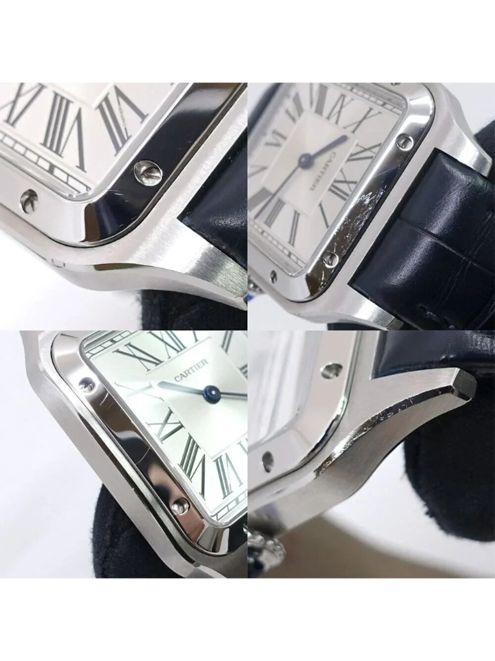 Cartier Santos Dumont LM Watch SS Silver Quartz Leather Box Card